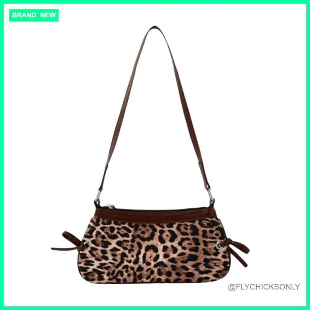 Leopard Print Shoulder Bag with Adjustable Strap Studded Clutch Purse - Picture 2 of 5